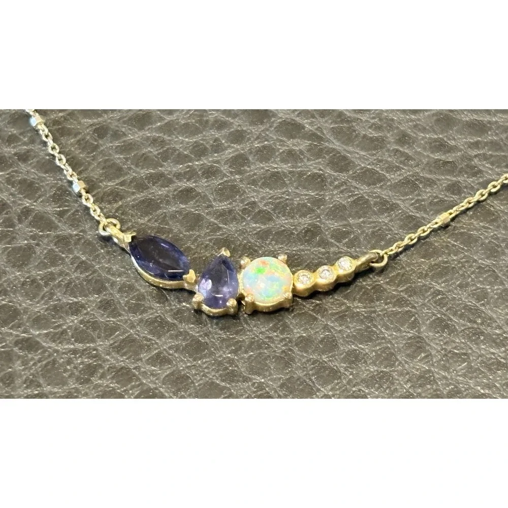 Vermeil Gold 925 Sterling Silver White Ethipion Lab Opal CZ Necklace Dainty